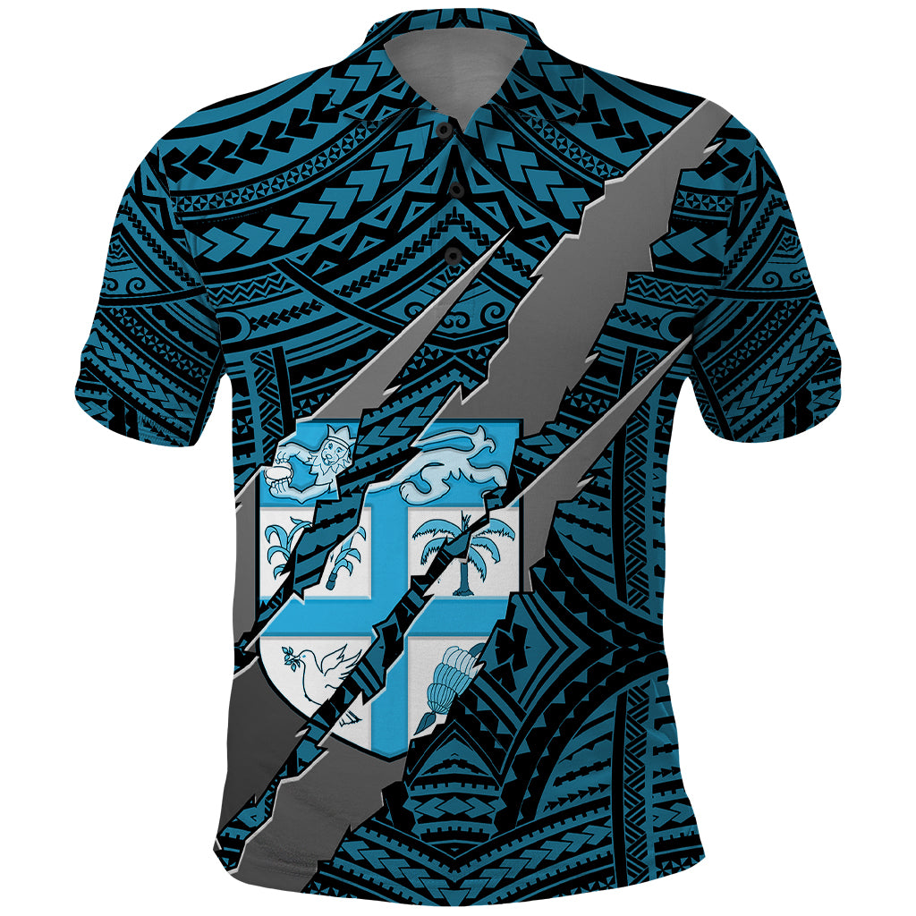 Polynesian Fiji Polo Shirt with Coat Of Arms Claws Style Blue LT6 Blue - Polynesian Pride