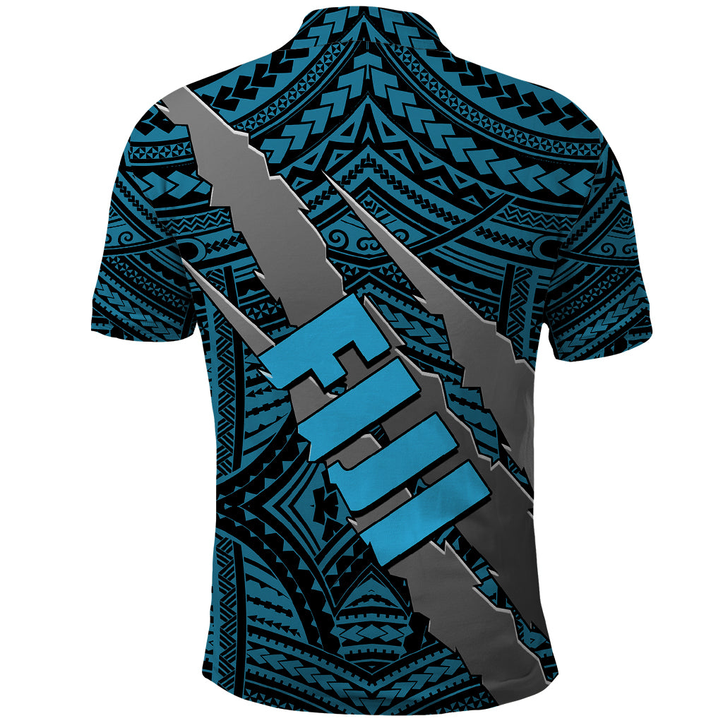 Polynesian Fiji Polo Shirt with Coat Of Arms Claws Style Blue LT6 - Polynesian Pride