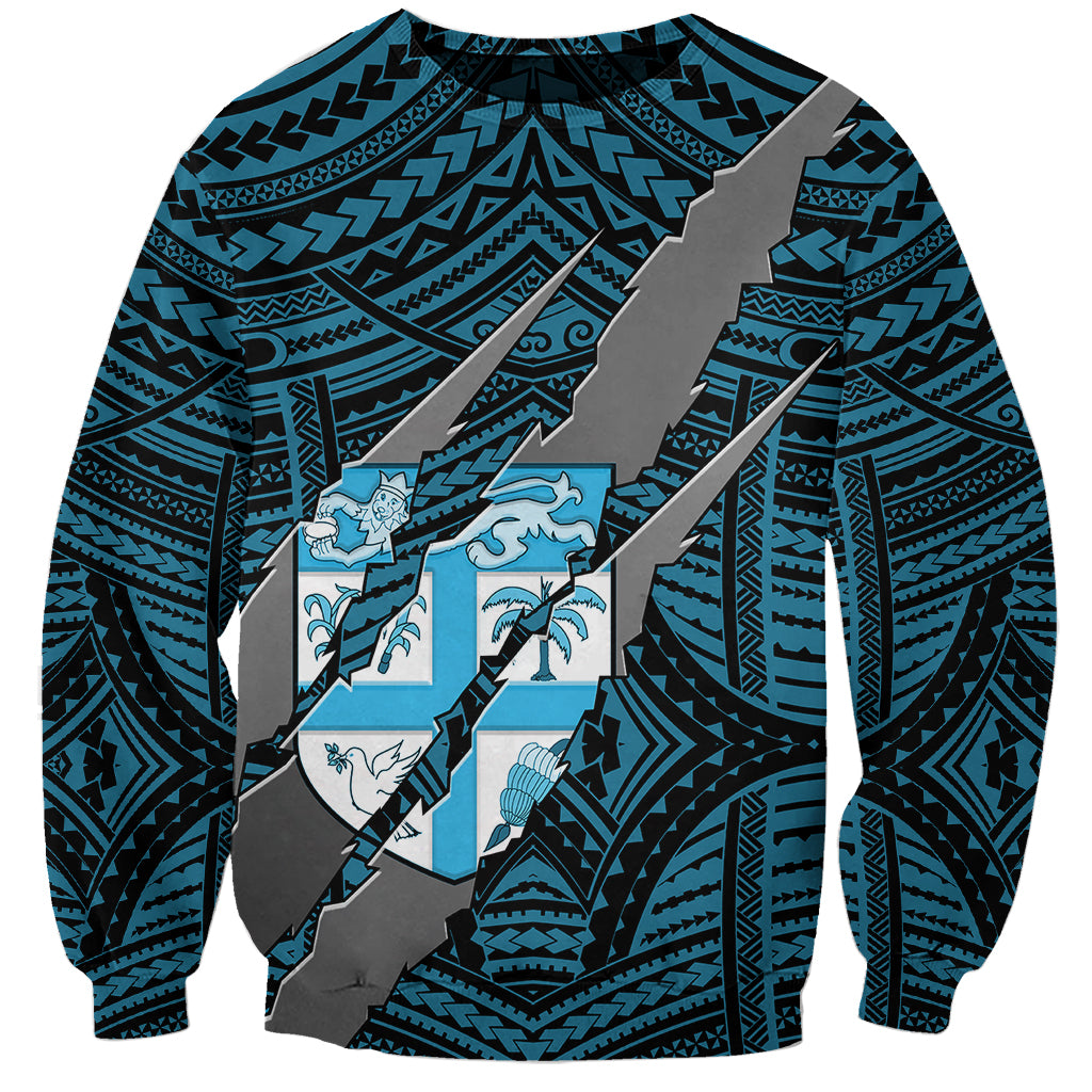 Polynesian Fiji Sweatshirt with Coat Of Arms Claws Style - Blue LT6 Unisex Blue - Polynesian Pride