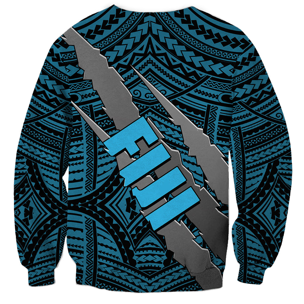 Polynesian Fiji Sweatshirt with Coat Of Arms Claws Style - Blue LT6 - Polynesian Pride