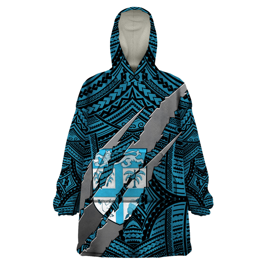 Polynesian Fiji Wearable Blanket Hoodie with Coat Of Arms Claws Style - Blue LT6 One Size Blue - Polynesian Pride