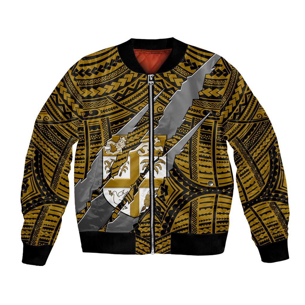 Polynesian Fiji Bomber Jacket with Coat Of Arms Claws Style - Gold LT6 Unisex Gold - Polynesian Pride