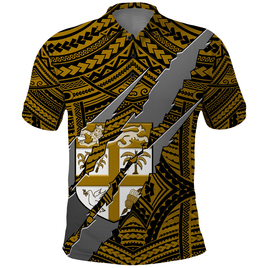 Polynesian Fiji Polo Shirt with Coat Of Arms Claws Style Gold LT6 Gold - Polynesian Pride
