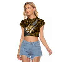 Polynesian Fiji Raglan Cropped T Shirt with Coat Of Arms Claws Style - Gold LT6 Female Gold - Polynesian Pride