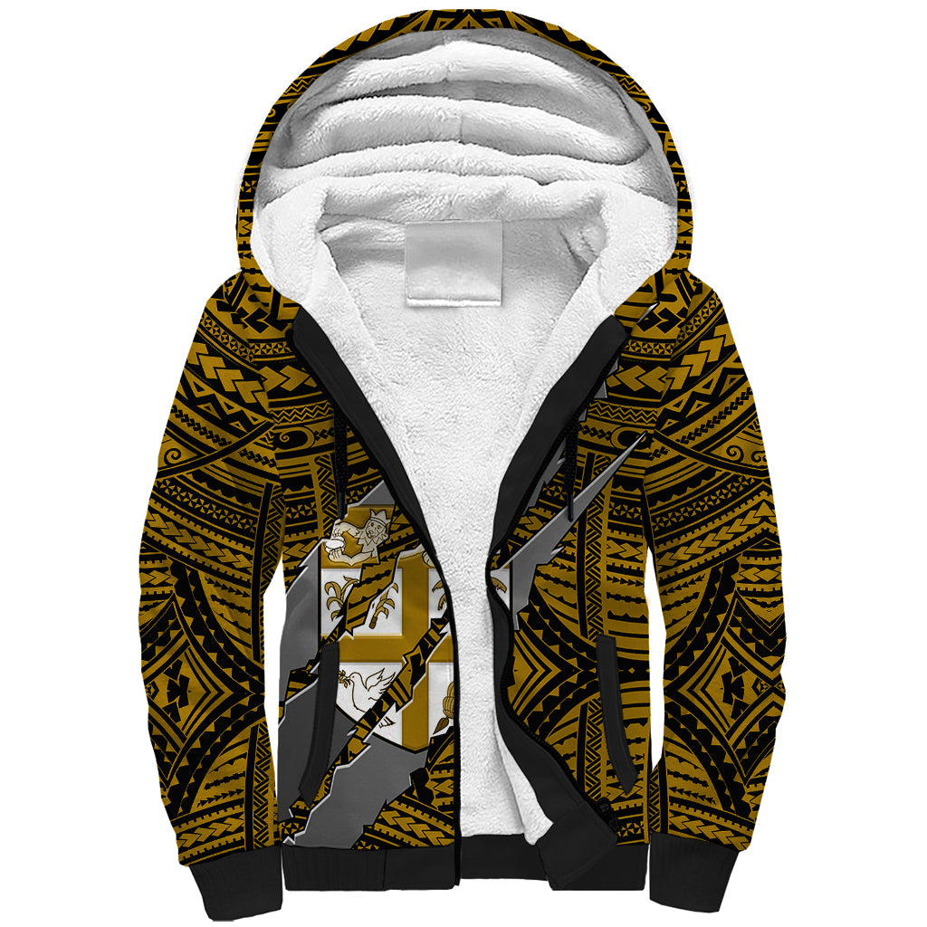 Polynesian Fiji Sherpa Hoodie with Coat Of Arms Claws Style - Gold LT6 Unisex Gold - Polynesian Pride