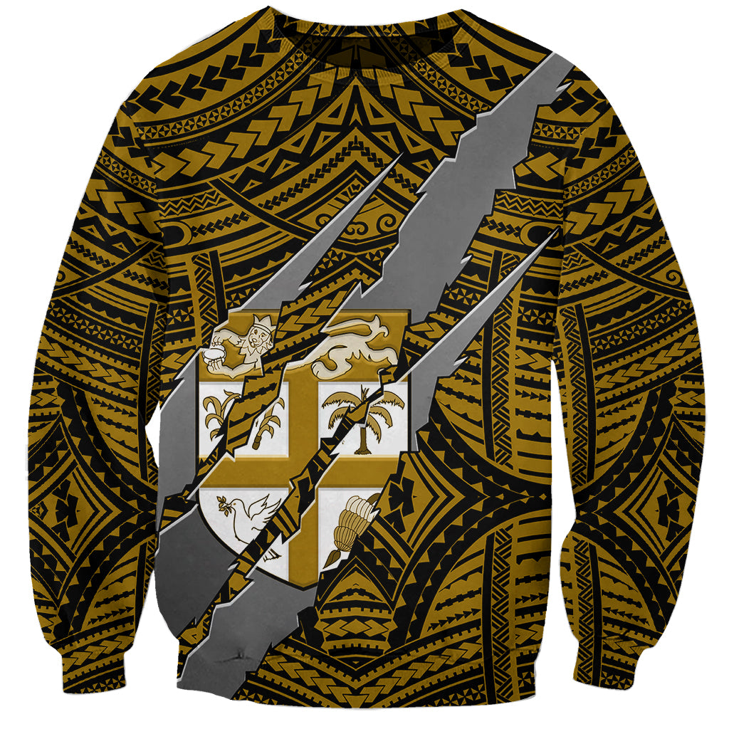 Polynesian Fiji Sweatshirt with Coat Of Arms Claws Style - Gold LT6 Unisex Gold - Polynesian Pride