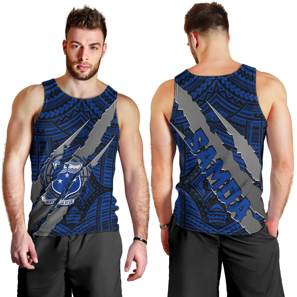 Polynesian Samoa Men Tank Top with Coat Of Arms Claws Style - Blue LT6 - Polynesian Pride