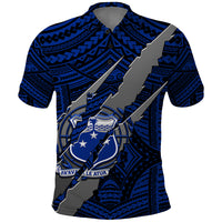 Polynesian Samoa Polo Shirt with Coat Of Arms Claws Style Blue LT6 Blue - Polynesian Pride