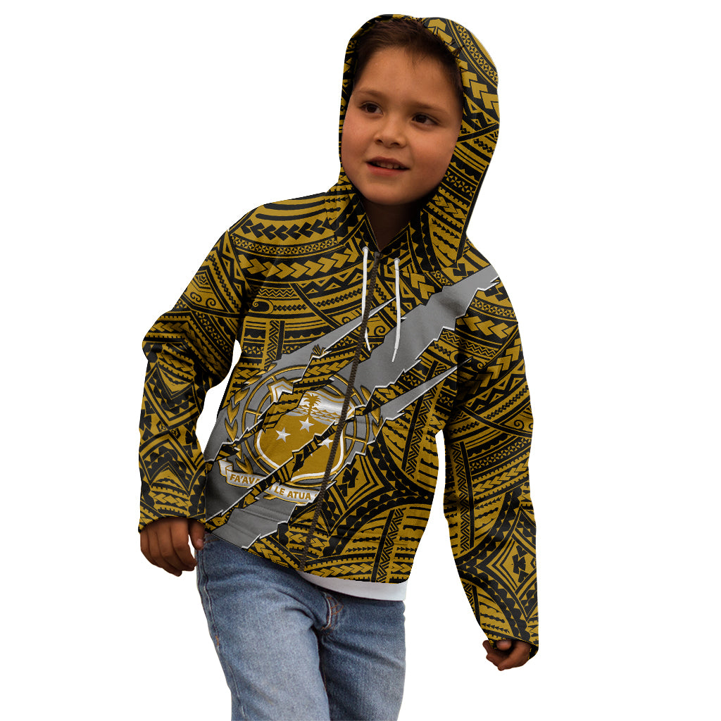 Polynesian Samoa Kid Hoodie with Coat Of Arms Claws Style - Gold LT6 - Polynesian Pride