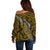 Polynesian Samoa Off Shoulder Sweater with Coat Of Arms Claws Style - Gold LT6 - Polynesian Pride