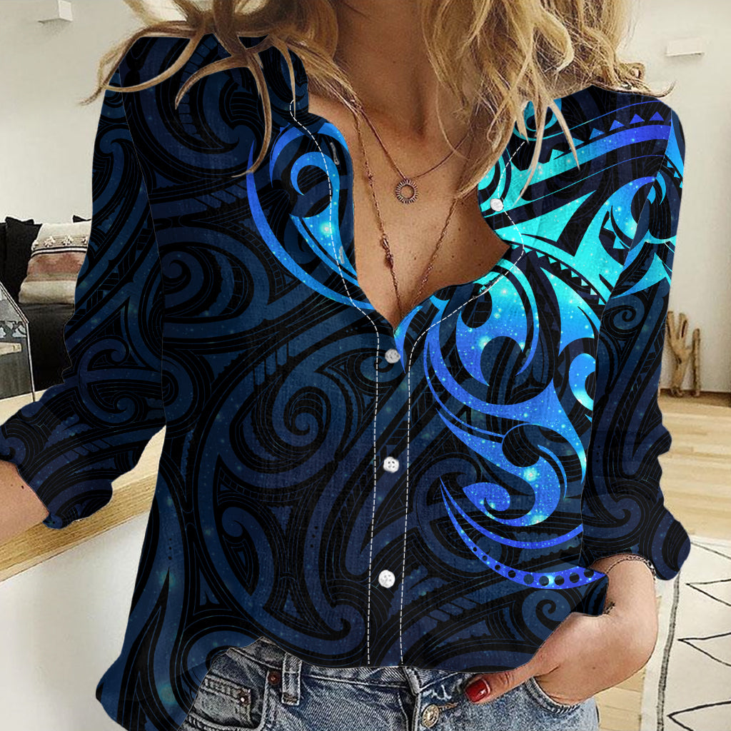 Matariki New Zealand Women Casual Shirt Maori New Year Galaxy Sky Blue LT6 Female blue - Polynesian Pride