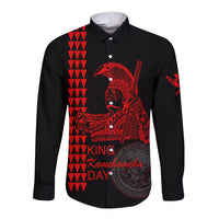Custom Hawaii Long Sleeve Button Shirt King Kamehameha Day - Red LT6 Unisex Red - Polynesian Pride