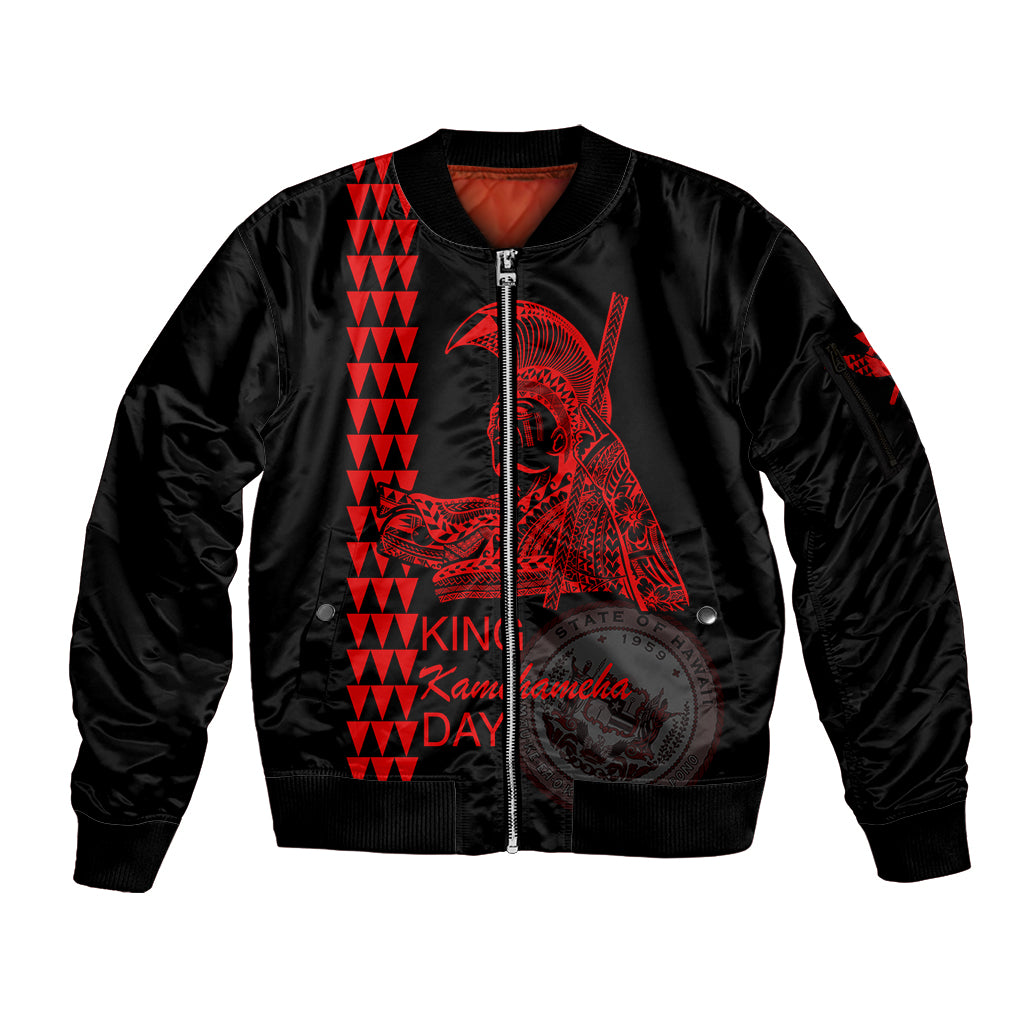 Custom Hawaii Sleeve Zip Bomber Jacket King Kamehameha Day - Red LT6 Unisex Red - Polynesian Pride