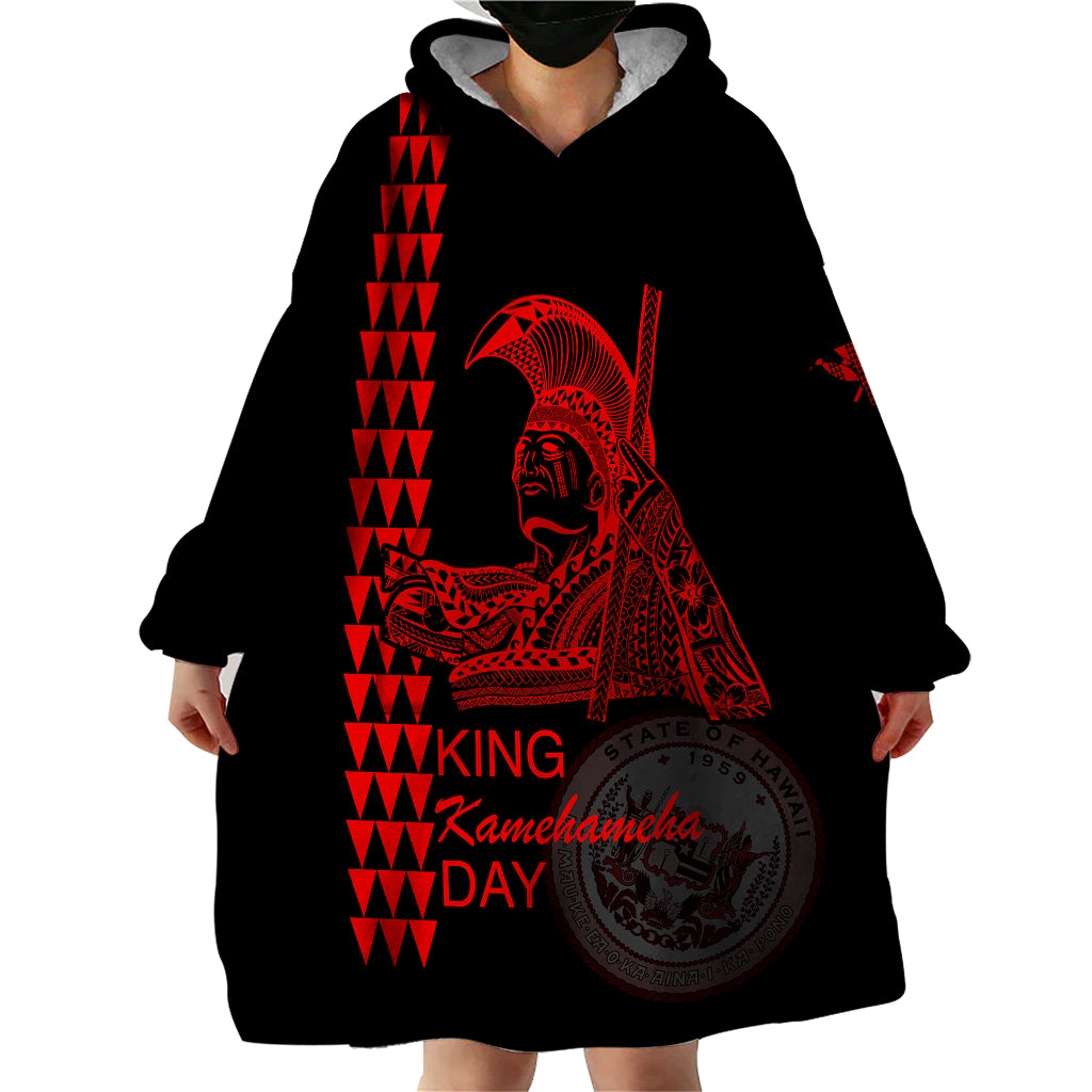 Custom Hawaii Wearable Blanket Hoodie King Kamehameha Day - Red LT6 - Polynesian Pride