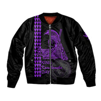 Custom Hawaii Sleeve Zip Bomber Jacket King Kamehameha Day - Purple LT6 Unisex Purple - Polynesian Pride
