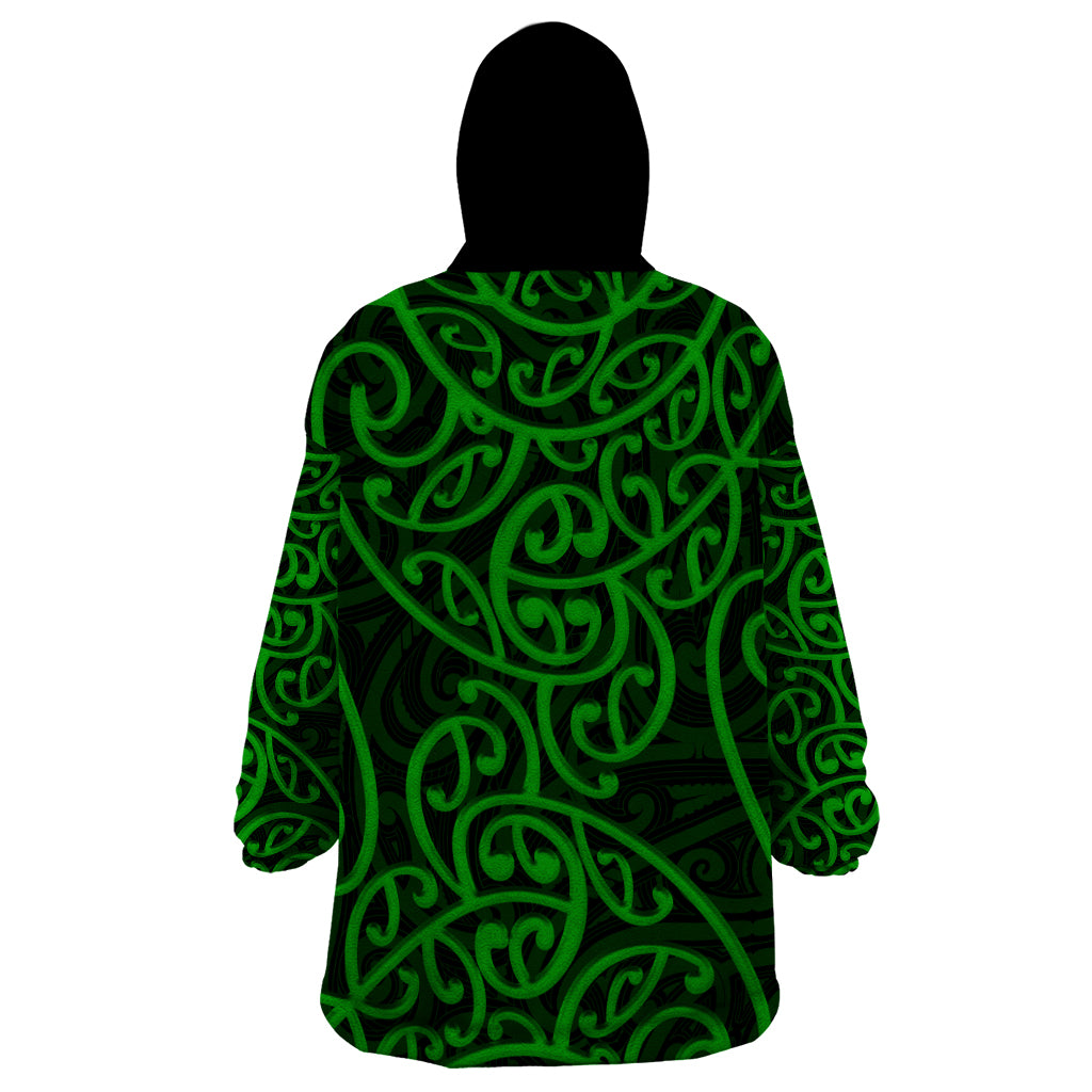 New Zealand Wearable Blanket Hoodie Maori Pattern Green LT6 - Polynesian Pride