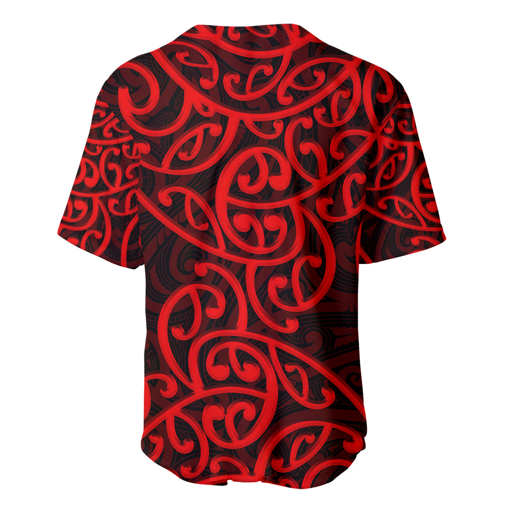 New Zealand Baseball Jersey Maori Pattern Red LT6 - Polynesian Pride