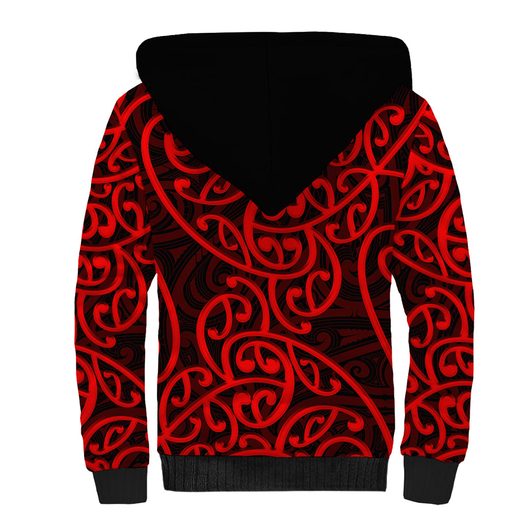 New Zealand Sherpa Hoodie Maori Pattern Red LT6 - Polynesian Pride