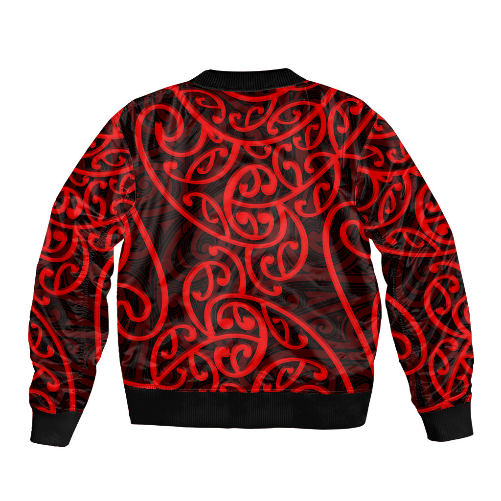 New Zealand Sleeve Zip Bomber Jacket Maori Pattern Red LT6 - Polynesian Pride