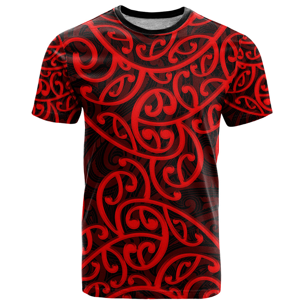 New Zealand T Shirt Maori Pattern Red LT6 Red - Polynesian Pride