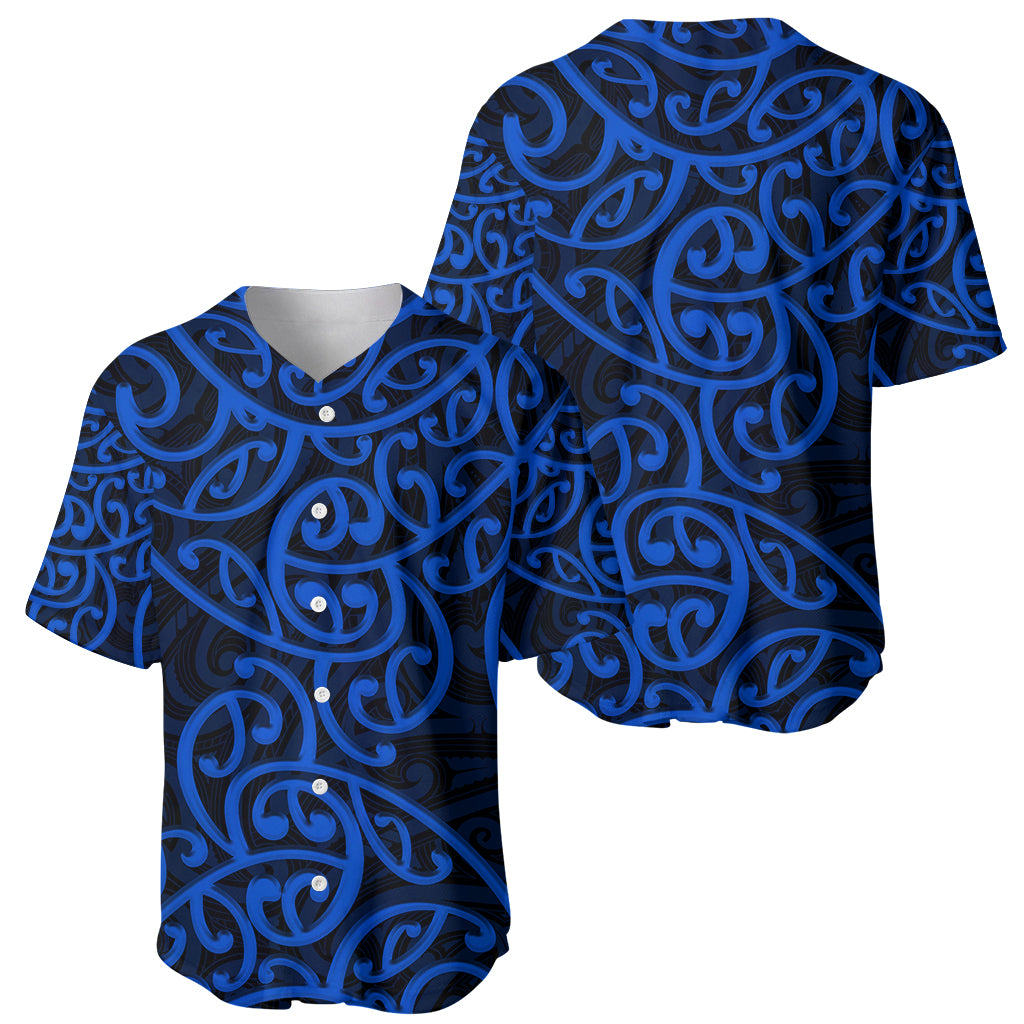 New Zealand Baseball Jersey Maori Pattern Blue LT6 - Polynesian Pride