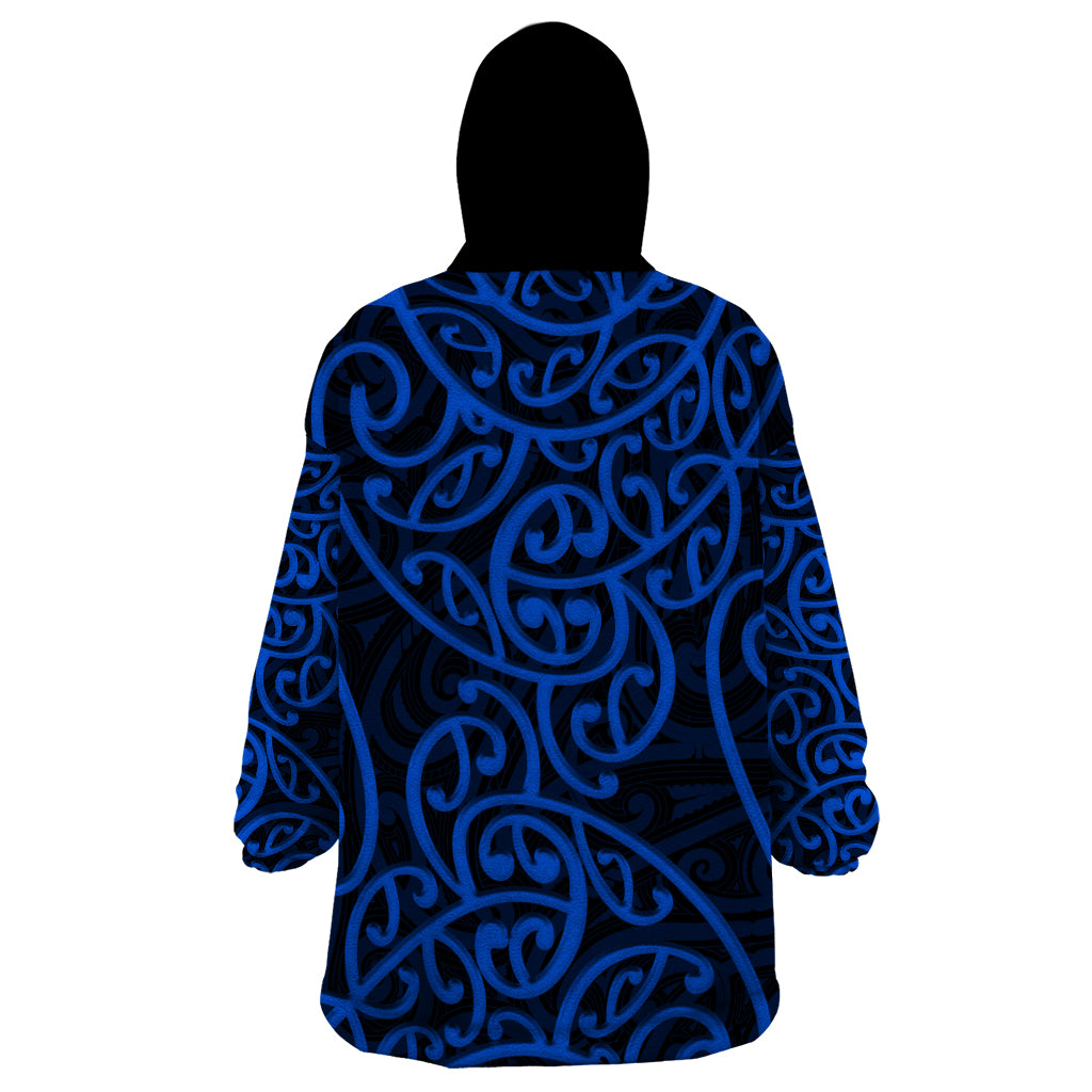 New Zealand Wearable Blanket Hoodie Maori Pattern Blue LT6 - Polynesian Pride