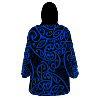 New Zealand Wearable Blanket Hoodie Maori Pattern Blue LT6 - Polynesian Pride