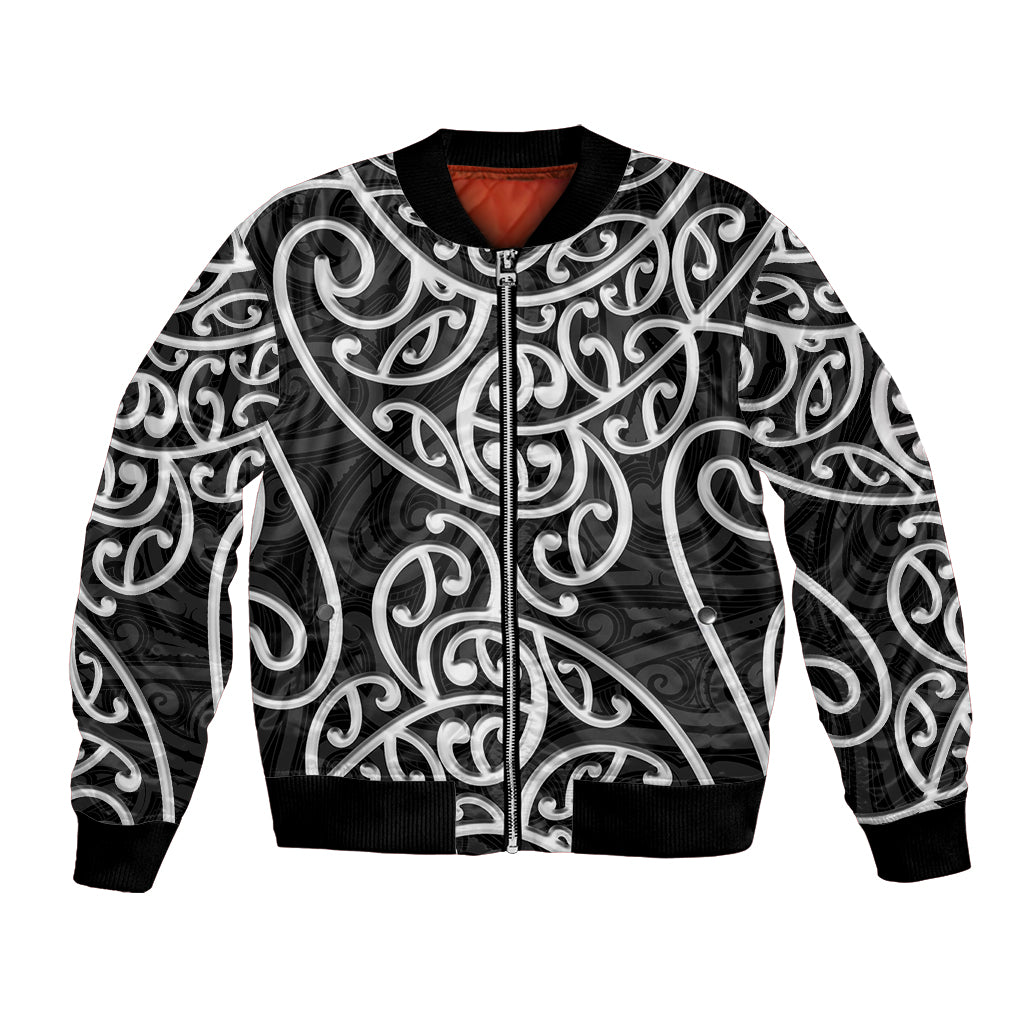 New Zealand Bomber Jacket Maori Pattern White LT6 Unisex White - Polynesian Pride