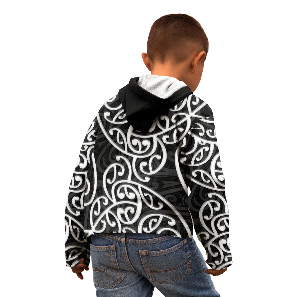 New Zealand Kid Hoodie Maori Pattern White LT6 - Polynesian Pride