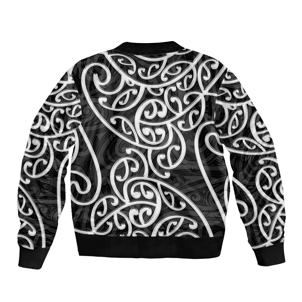 New Zealand Sleeve Zip Bomber Jacket Maori Pattern White LT6 - Polynesian Pride
