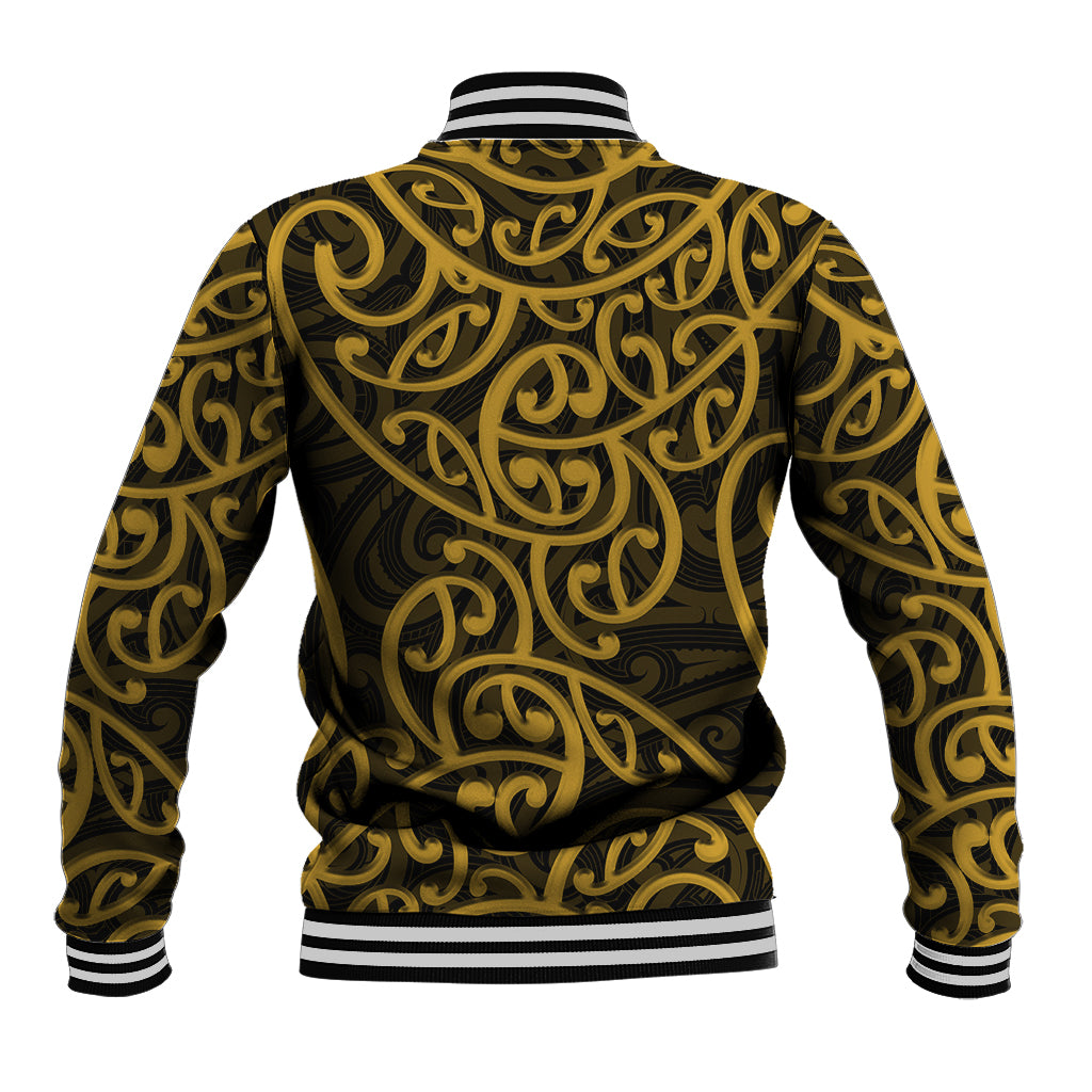 New Zealand Baseball Jacket Maori Pattern Gold LT6 - Polynesian Pride