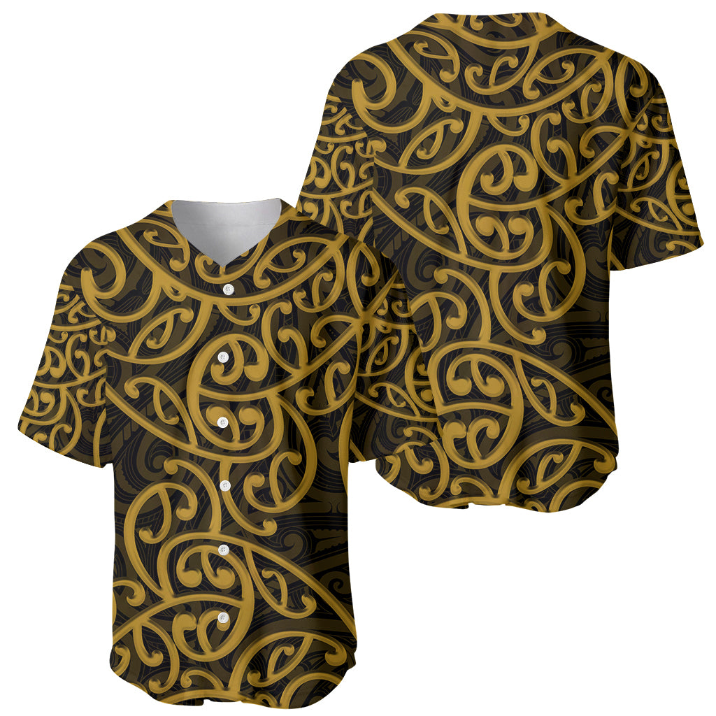 New Zealand Baseball Jersey Maori Pattern Gold LT6 - Polynesian Pride