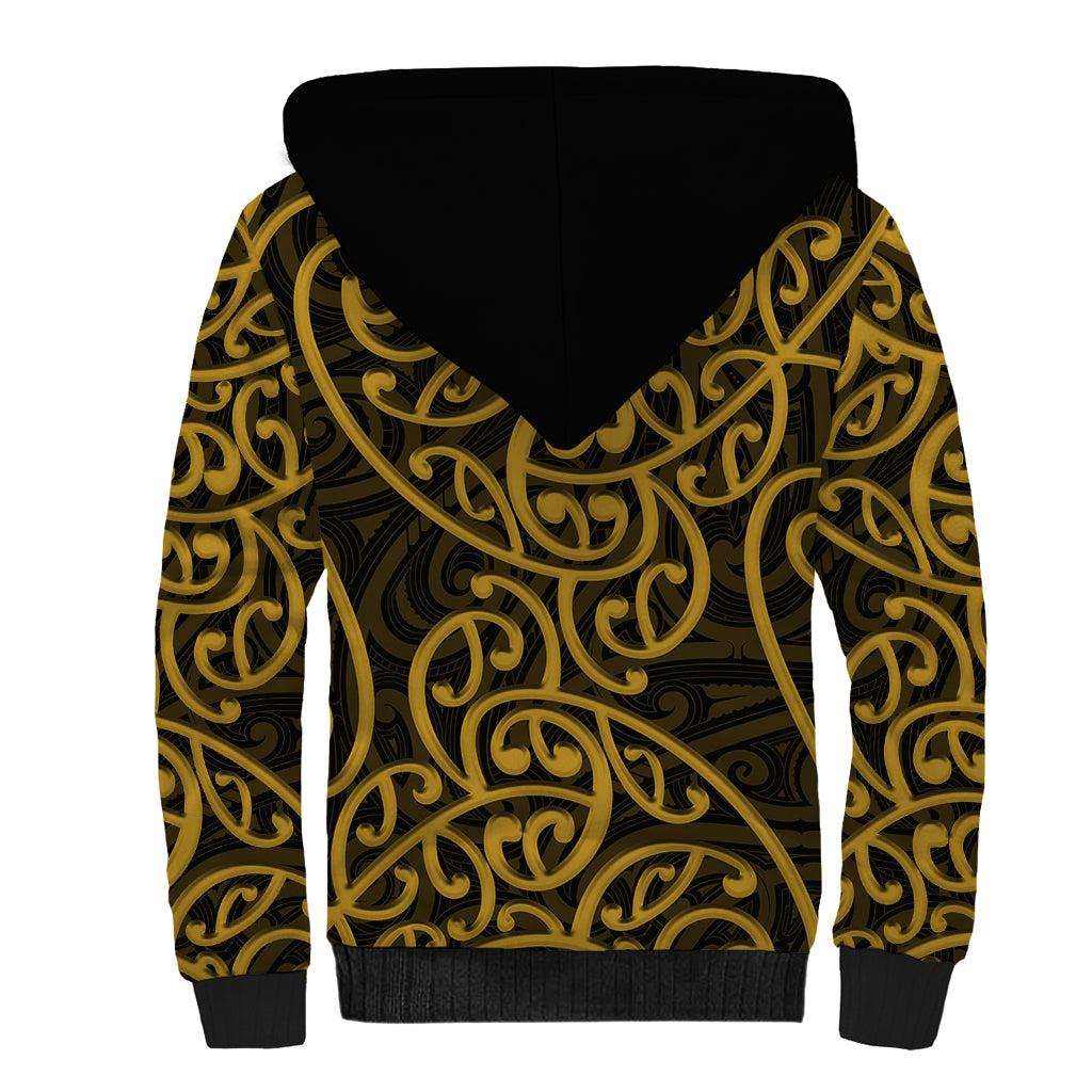 New Zealand Sherpa Hoodie Maori Pattern Gold LT6 - Polynesian Pride