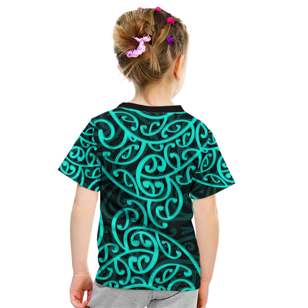 New Zealand Kid T Shirt Maori Pattern Turquoise LT6 - Polynesian Pride