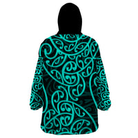 New Zealand Wearable Blanket Hoodie Maori Pattern Turquoise LT6 - Polynesian Pride