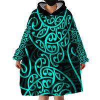 New Zealand Wearable Blanket Hoodie Maori Pattern Turquoise LT6 - Polynesian Pride