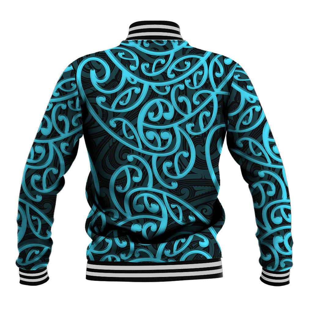 New Zealand Baseball Jacket Maori Pattern Light Blue LT6 - Polynesian Pride