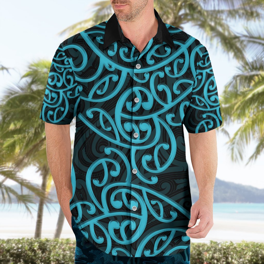 New Zealand Hawaiian Shirt Maori Pattern Light Blue LT6 - Polynesian Pride