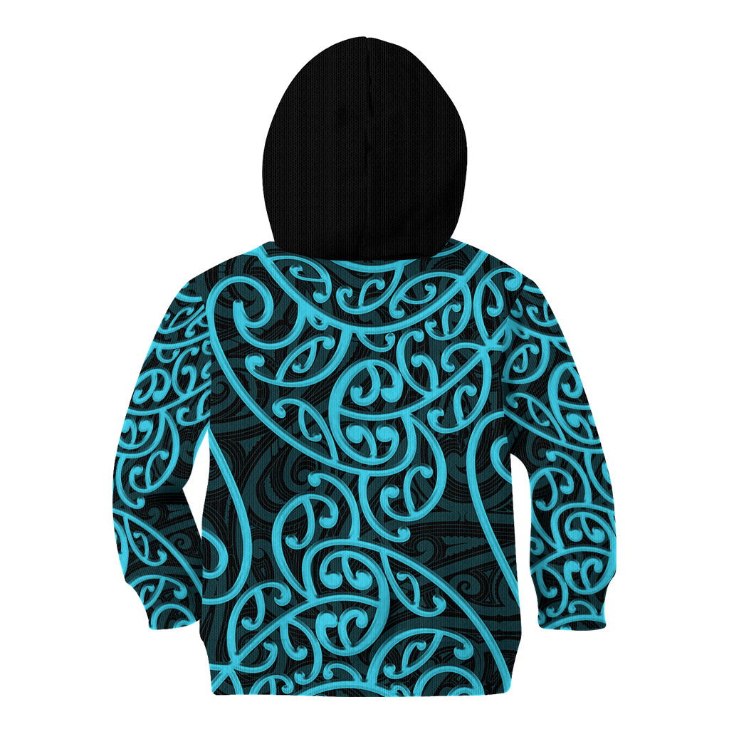 New Zealand Kid Hoodie Maori Pattern Light Blue LT6 - Polynesian Pride