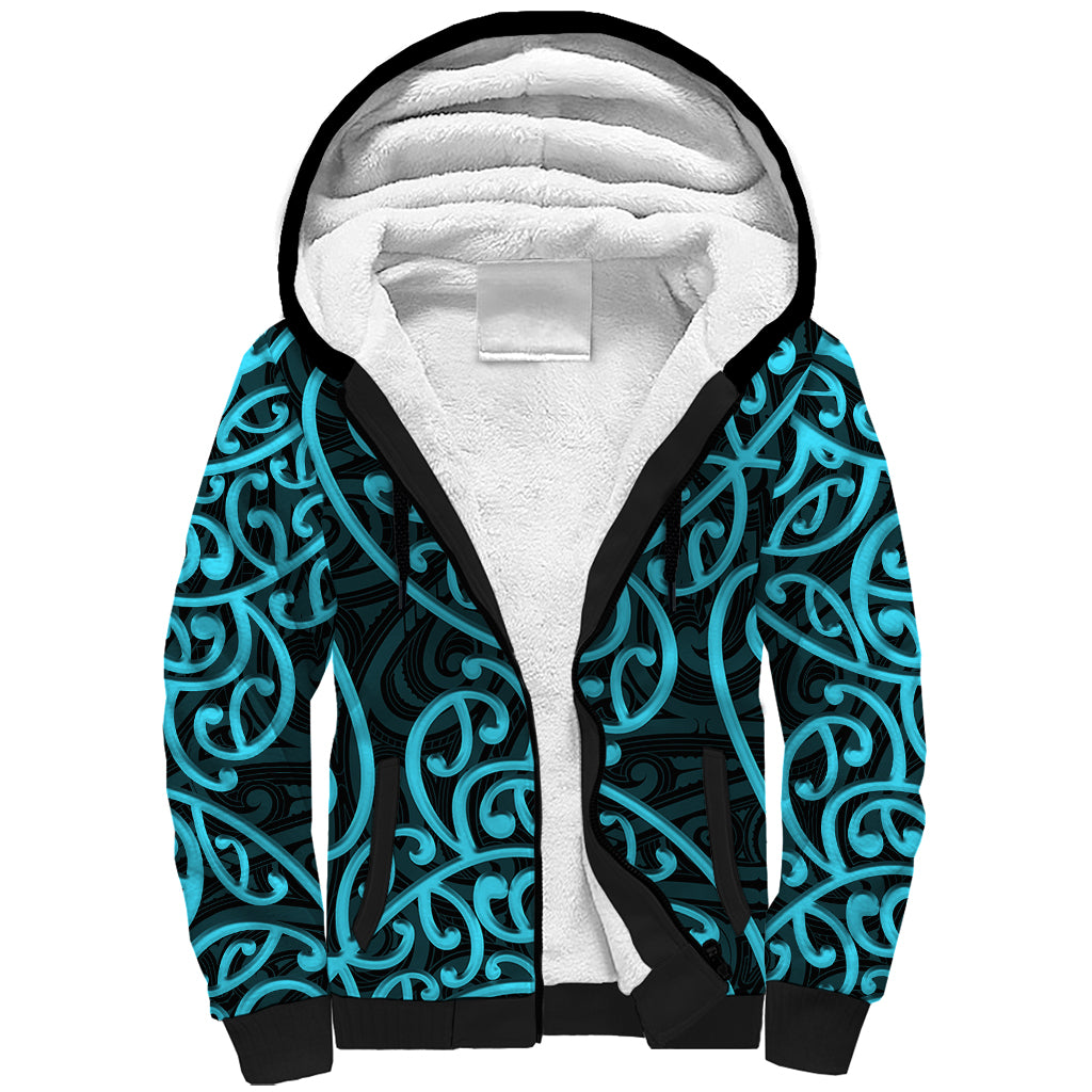 New Zealand Sherpa Hoodie Maori Pattern Light Blue LT6 Unisex Blue - Polynesian Pride