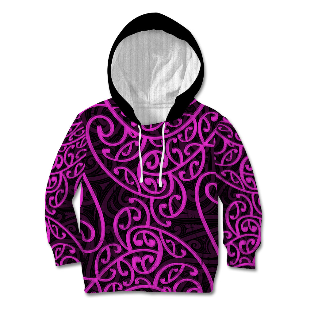 New Zealand Kid Hoodie Maori Pattern Purple LT6 Hoodie Purple - Polynesian Pride