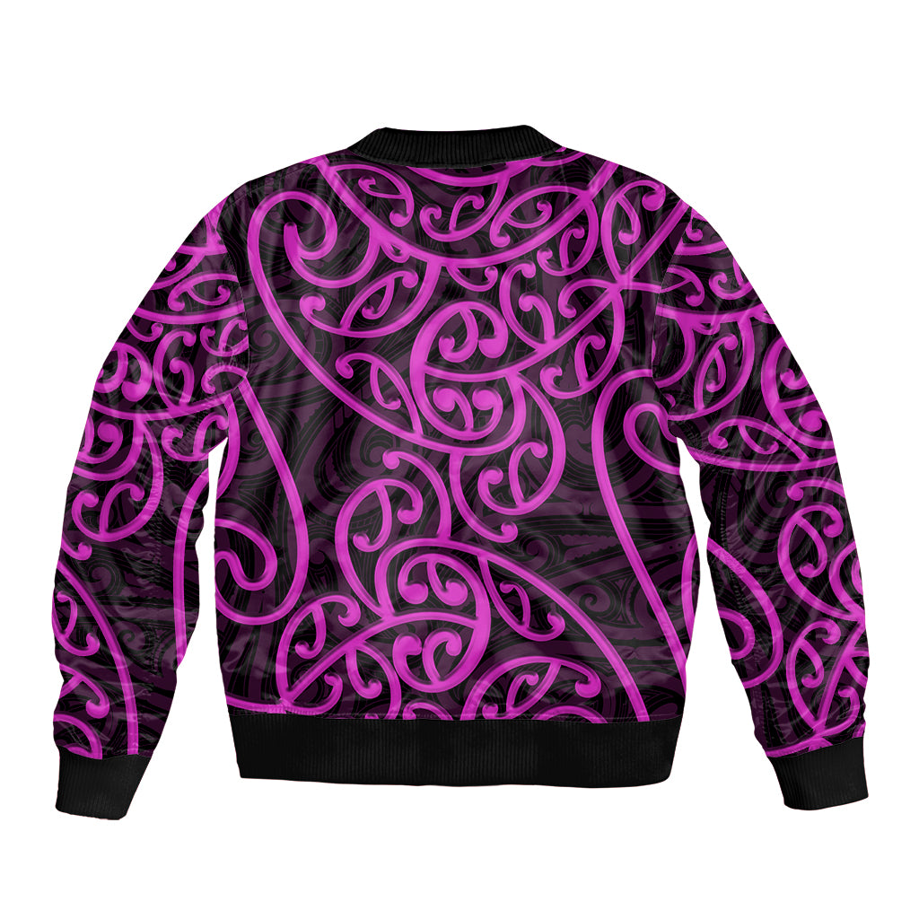 New Zealand Sleeve Zip Bomber Jacket Maori Pattern Purple LT6 - Polynesian Pride