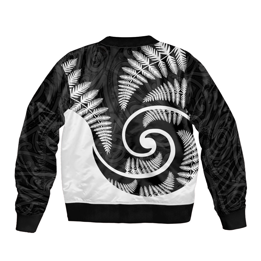 New Zealand Bomber Jacket Maori With Silver Fern White LT6 - Polynesian Pride
