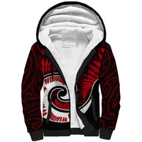 New Zealand Sherpa Hoodie Maori With Silver Fern Red LT6 Unisex Red - Polynesian Pride