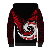 New Zealand Sherpa Hoodie Maori With Silver Fern Red LT6 - Polynesian Pride