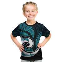 New Zealand Kid T Shirt Maori With Silver Fern Papua Shell Green Ver.2 LT6 Green - Polynesian Pride