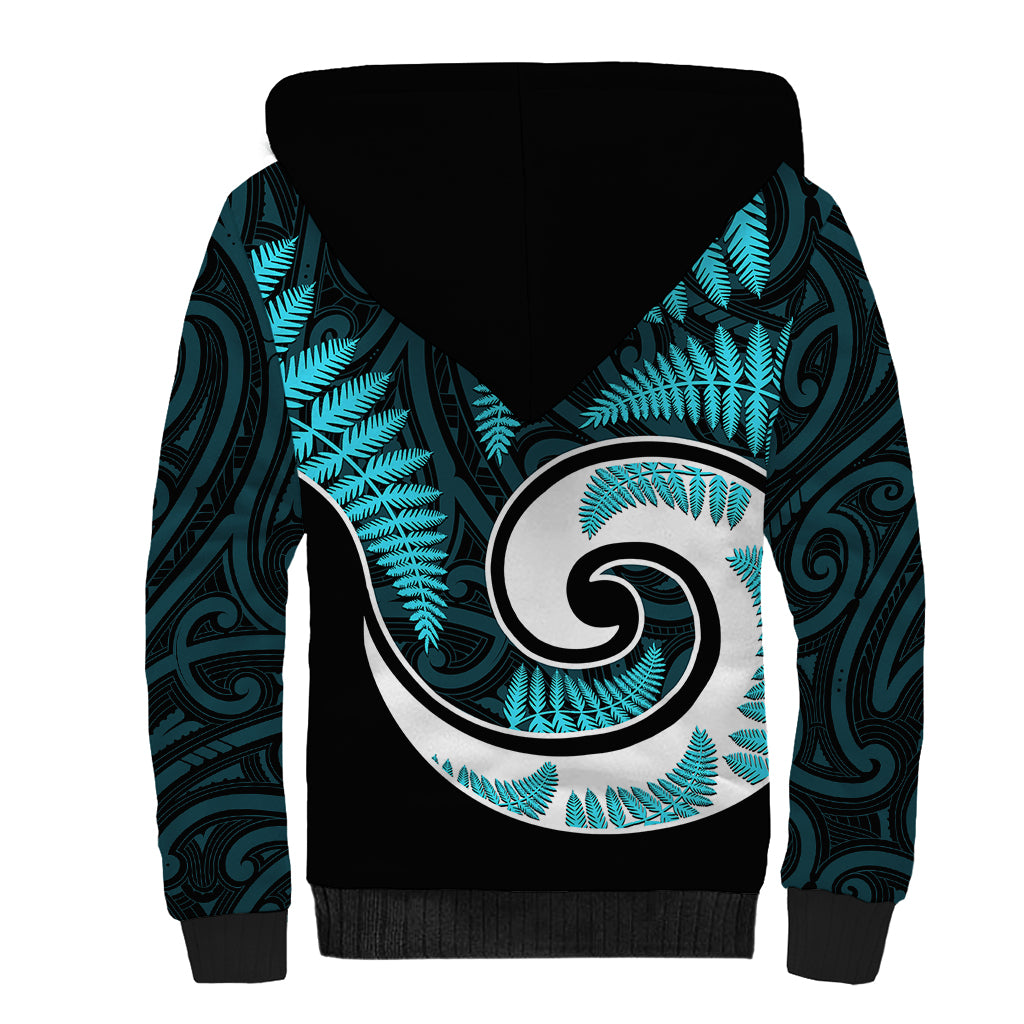 New Zealand Sherpa Hoodie Maori With Silver Fern Light Blue LT6 - Polynesian Pride