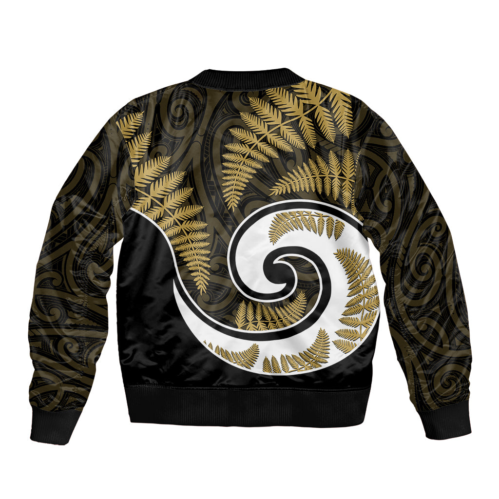 New Zealand Bomber Jacket Maori With Silver Fern Gold LT6 - Polynesian Pride