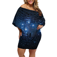 Matariki Te Tau Hou Māori Family Matching Off Shoulder Short Dress and Hawaiian Shirt New Zealand Starry Sky LT7 Mom's Dress Galaxy - Polynesian Pride