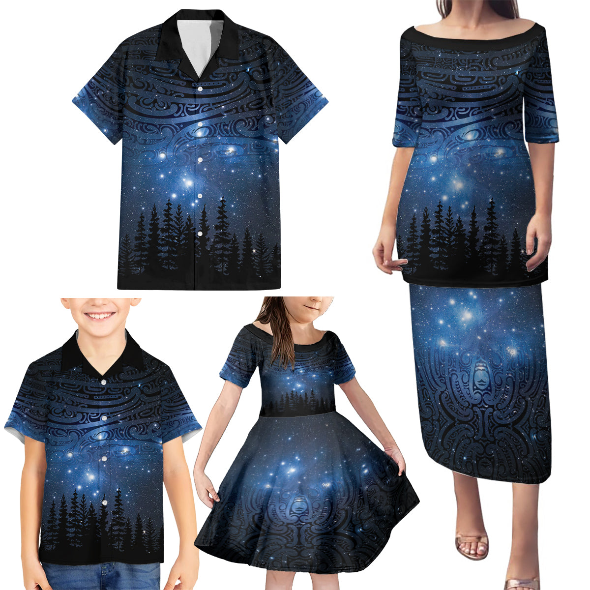 Matariki Te Tau Hou Māori Family Matching Puletasi and Hawaiian Shirt New Zealand Starry Sky LT7 - Polynesian Pride